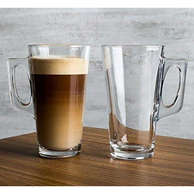 Image of Pasabahce Glass Latte Coffee Mug Set, Turkish Tea Glasses for Hot Beverages, Set of 2, 12.7 oz