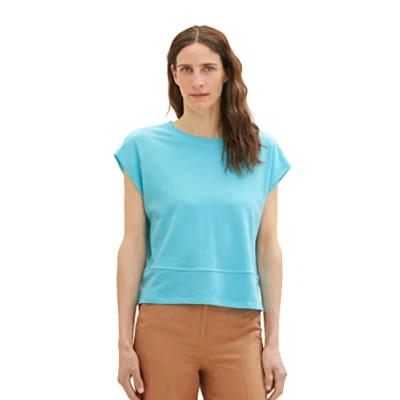 Image of TOM TAILOR Women&#039;s 1036787 Cropped T Shirt with Structure, 26007 Teal Radiance, XXL