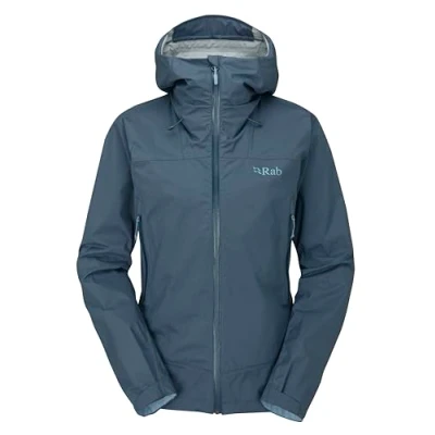 Image of Rab Women&#039;s Downpour Plus 2.0 Waterproof Breathable Jacket for Hiking, Trekking, &amp; Climbing Orion Blue 10