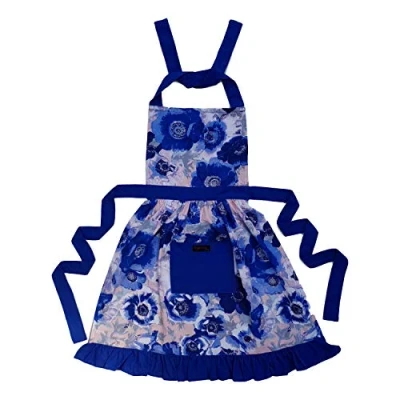 Image of Ragged Rose Frilly Apron, Cotton, Blue, M L