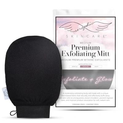Image of Seraphic Skincare Premium Exfoliating Mitt for Body, Medium Viscose Fiber Korean Glove Normal to Dry Skin Body Exfoliator Self Tan Removal and Application