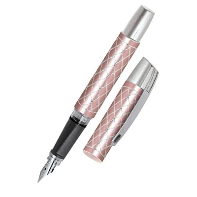Image of ONLINE Ergonomic Fountain Pen for School/College Campus Diamond Rose Solid Medium Nib, Soft Grip Part, Standard Ink cartridges, refillable, Ideal Beginners/Pupils/Students 61398/3D