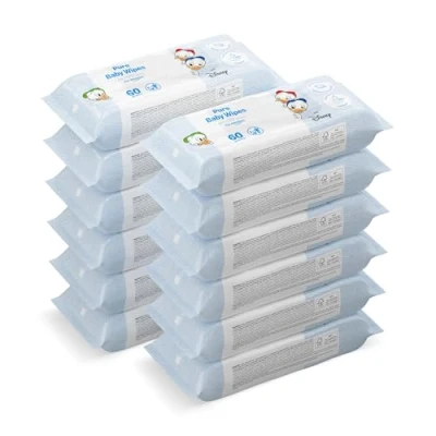 Image of Amazon Brand Mama Bear Disney Ultra Sensitive Baby Wipes, Unscented, 720 Count (12 Packs of 60)