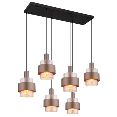 Image of Globo Milley hanging light, length 96 cm, bronze coloured, 6 bulb, metal