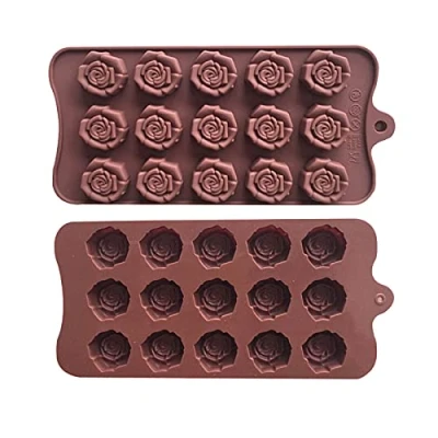 Image of Zngou 2PCS Silicone Rose Mould, Flower Chocolate Molds 15 Cavity Sweet Moulds Valentines Candy Gummy Ice Jelly for Wax Melt Resin Casting Candles Soap