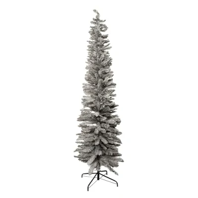 Image of 8ft (2.4m) Grey Slim Pencil Christmas Tree with 460 Tips and Metal Stand Modern Artificial Xmas for High Ceilings