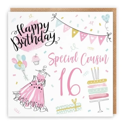 Image of Hunts England Cousin 16th Female Birthday Card For Her Happy Special 16 Party Collection