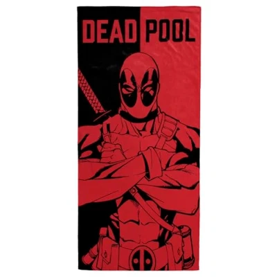 Image of Jay Franco Marvel Deadpool Towel For Bath, Beach &amp; Pool 100% Cotton Red Black, 71cm x 147cm