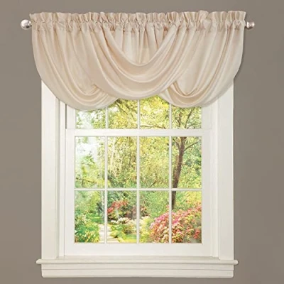 Image of Lush Decor Neutral Lucia Valance Draped Soft Brushed Fabric, Window Kitchen Curtain (Single), 18 Long x 42 Wide