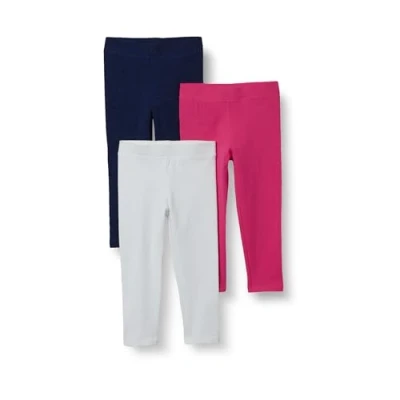 Image of Amazon Essentials Girls&#039; Leggings, Pack of 3, Navy Heather/Raspberry/White, 4 Years