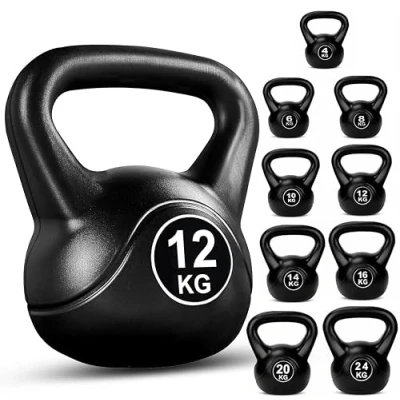 Image of FK Sports Kettlebells 4KG, 6KG, 8KG, 10KG, 12KG, And 14KG Heavy Weight Kettle Bell For Strength Cardio Training Kettlebell Home Gym Fitnes Workout Bodybuilding Lifting(Black 12KG)