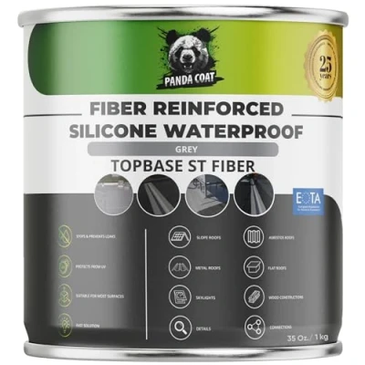 Image of Liquid Rubber Roof Waterproof Sealant with Glass Fibers Grey Flex Leak &amp; Metal Sealer for Standing Water, Roofing Surface UV&amp;Temperature Resistant PandaCoat Made in EU (1 kg)