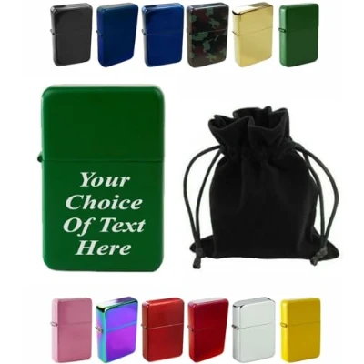 Image of Personalised Engraved Lighter for Birthday, Fathers Day, Anniversary, Choice of Colours With Luxury Gift Pouch Packaging (Green)