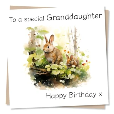 Image of Beautiful Granddaughter Birthday Card Rabbit Design To A Special Granddaughter, Happy From Grandparents Made in UK