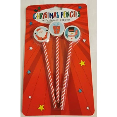 Image of Christmas pencils with eraser toppers pack of 3