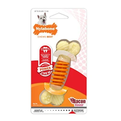 Image of Nylabone Extreme Tough Pro Action Dog Chew Toy, Cleans Teeth, Bacon Flavour, Small, for Dogs Up to 11 kg