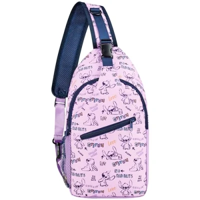 Image of Disney Stitch Girls Crossbody Bag Adjustable Strap Zip Compartments Gifts