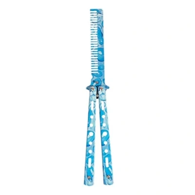 Image of Comb Trainer Stainless Steel Unsharpened Slice Butterfly Training for Beginner Aqua Blue Folding Practice Swords Tool