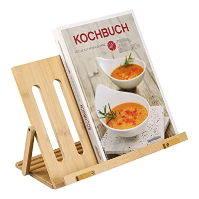 Image of Relaxdays Book Stand, Bamboo, 3 Inclination Levels, Foldable, Tabletop, HxWxD: 22x34x18 cm, Reading, Holder, Natural, 22 x 34 18 cm