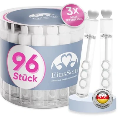 Image of EinsSein 96x Wedding Bubbles Love tube box white soap bubble favours guests kids tubes heart wands favors party weddings baptism mini bottle glasses cake diamond 48 60 50 96 pack