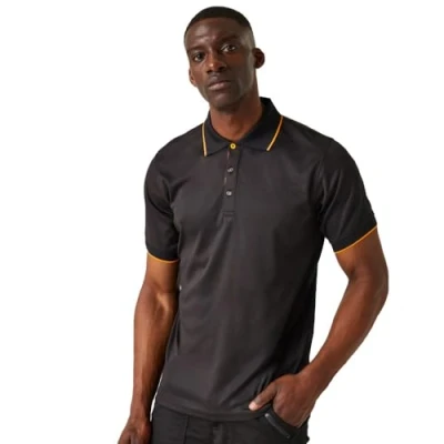 Image of Regatta Professional Mens Navigate Short Sleeved Polo Shirts Black/Orange