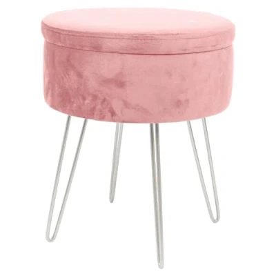 Image of Harbour Housewares 1x Pink/Silver H45 x D36cm Round Velvet Storage Footstool Living Room Dressing Table Ottoman Pouffe Chair Seat