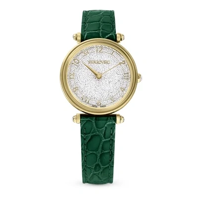 Image of Swarovski Crystalline Wonder Green Leather Gold Tone Watch