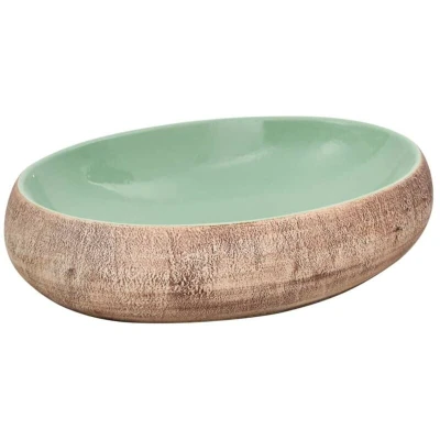 Image of vidaXL Countertop Basin Green and Brown Oval 59x40x15 cm Ceramic