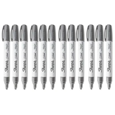 Image of Sharpie Oil Based Paint Marker Pen Silver Medium Tip 12 Pack