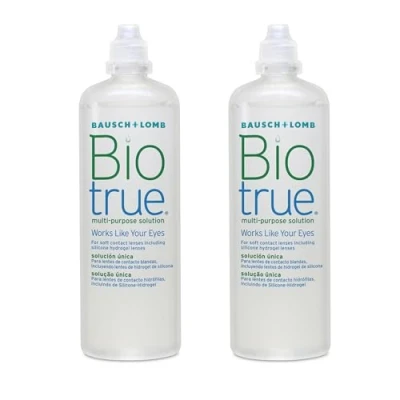 Image of Biotrue Multi Purpose Contact Lens Solution, 2x 300ml Cushions and Rehydrates Soft Lenses for Comfortable Wear Condition, Clean, Remove Protein, Disinfect Rinse Includes Case