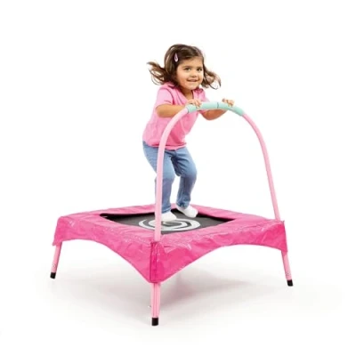 Image of Early Learning Centre Junior Toddler Trampoline Pink Bouncer for Kids 18 Months+ with Safety Padding &amp; Handle 76 x 76cm Fun Gymnastics Equipment Mini Toddlers Outdoor Toys Jumping