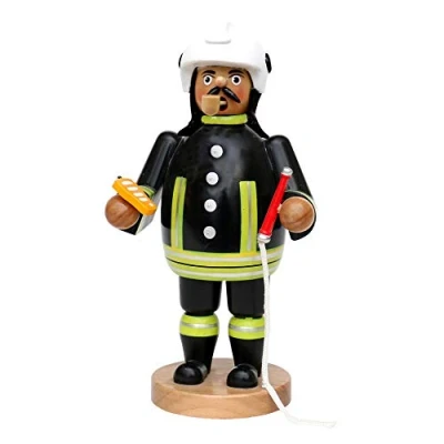 Image of Dekohelden24 Wooden Incense Smoker Man as Fire Brigade, L x W H: 12 9.5 22 cm, Wood, Fireman, cm