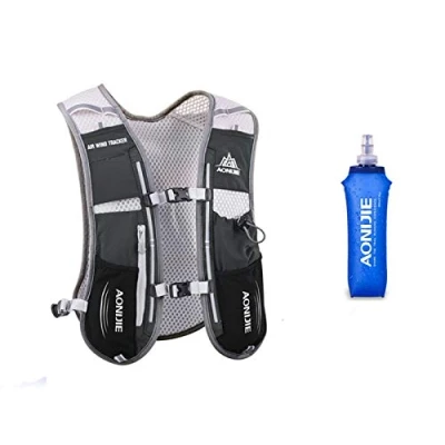 Image of 5L Lightweight Running Backpack Outdoor Sports Trail Racing Marathon Hiking Fitness Bag Hydration Vest Pack for Men Women with 1.5L or 500ML Kettle (Black water bottle, One Size)