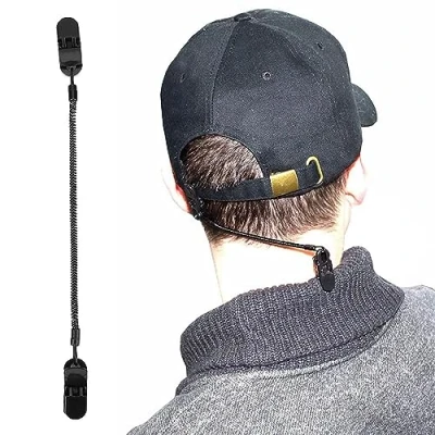 Image of Caps Retainer, 3pcs Sailing Hat Clip Black Retainers PVC Fishing Easy Great Apparel Keeper Holder and Coiled Cord for Golfing Boating