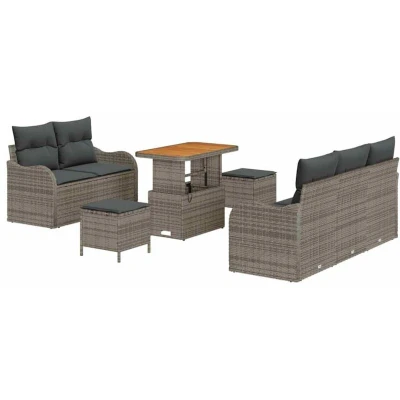 Image of vidaXL 8 Piece Garden Sofa Set with Cushions Grey Poly Rattan Acacia