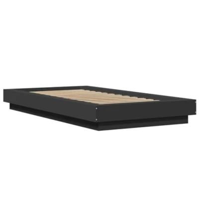 Image of vidaXL Single Bed Frame with LED Lights Engineered Wood, Black, 90x190 cm, USB, for Modern Bedroom, Contemporary Style Plywood Slats