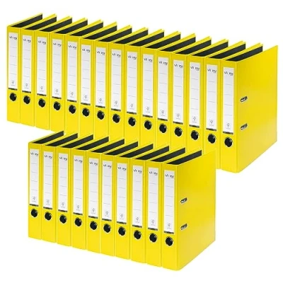 Image of VON Leitz 10560015 A4 Folder, Cardboard with Plastic Cover, 50 mm Spine Width, for 350 Sheets, Blue Angel &amp; FSC Certified, School, Study Home, Yellow,