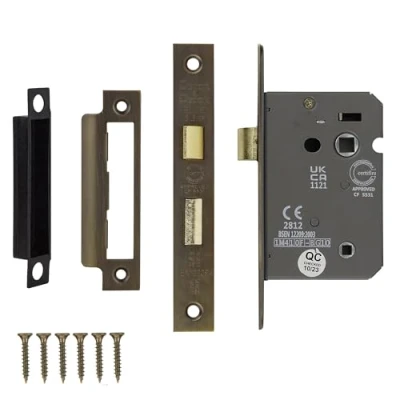 Image of Decoranddecor Bathroom Mortice Lock 2.5inch / 64mm Antique Brass Fire Rated UKCA &amp; CE Approved