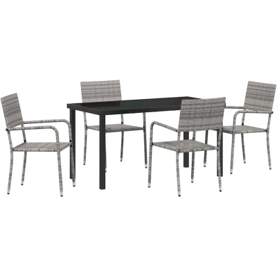 Image of vidaXL 5 Piece Garden Dining Set Grey Poly Rattan