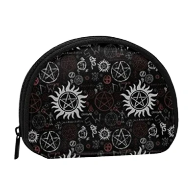 Image of Supernatural Symbols Black Coin Purse Shell Mini Pouch Wallet Change Bag for Women Girls Kids