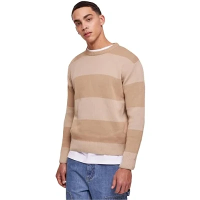 Image of Urban Classics Men&#039;s Heavy Oversized Striped Sweatshirt, Warmsand/wetsand, 4XL