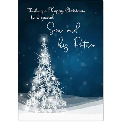 Image of doodlecards Son and Partner Christmas Card Blue Contemporary Tree Medium Size for &amp; with Plain Envelope