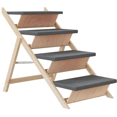 Image of vidaXL Dog Stair Grey 105x47 cm Solid Wood Fir