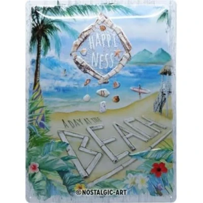 Image of Nostalgic Art Retro Tin Sign Happiness is a day at the beach Gift idea for travellers, Metal Plaque, 30 x 40 cm