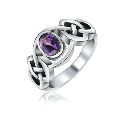 Image of Celtic Purple Amethyst Trinity Love Knot Triquetra Infinity Band Ring For Women Teen Oxidized .925 Sterling Silver