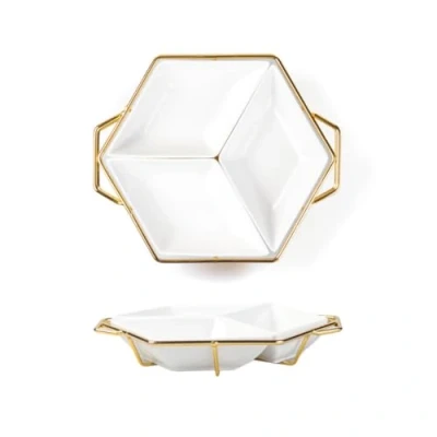 Image of KALWEL,Serving Tray,Fruit Trays,Dry Fruit Tray,Snack Plate,Dessert Plates,Divided Serving Platter,Ceramic Plate Snack Iron Rack Prismatic Platter Compartment