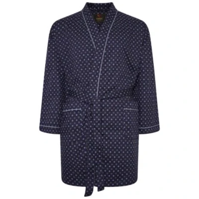 Image of Forge Mens Dressing Gown Lightweight Summer Cotton Printed Robe Nightwear For Spa, Bath Men UK Navy 7XL