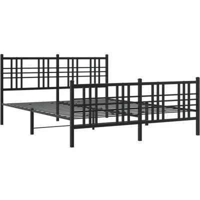 Image of vidaXL Metal Bed Frame with Headboard and Footboard Black Steel 150x200 cm King Size Durable Construction Ample Under Storage
