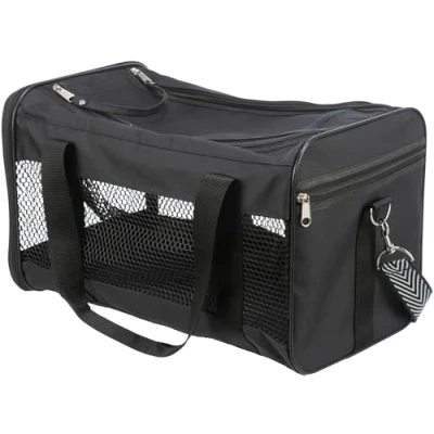 Image of TRIXIE pet bag Ryan for dogs and cats, 28841, black, 26 x 27 47 cm, polyester, detachable shoulder strap in black/white, integrated short leash, optimal air circulation