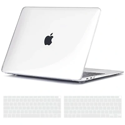 Image of TECOOL Case Compatible with MacBook Air 13 inch M1 A2337 A2179 A1932 Touch ID, 2020 2019 2018 Release, Ultra Slim Plastic Hard Shell &amp; UK EU Keyboard Cover, Glossy Surface, Crystal Transparent